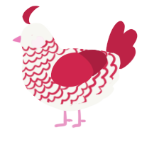 A white and crimson chicken with a lace pattern