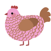 A pink and brown chicken with a lace pattern