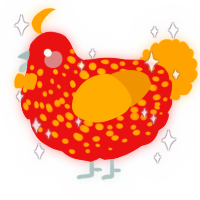 A red and gold chicken with a speckle pattern