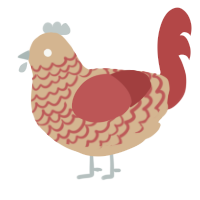 A beige and red chicken with a lace pattern