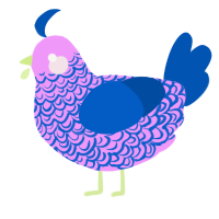 A lavender and ultramarine chicken with a double-lace pattern