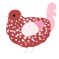 A red and rose chicken with a speckle pattern