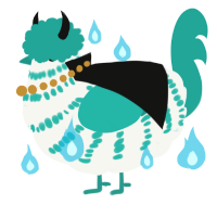 A white and turquoise chicken with a bar pattern