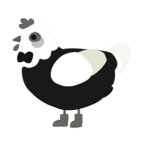 James Bawk Connery, a sable and white chicken with a head pattern