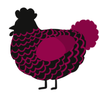 A black and maroon chicken with a lace pattern
