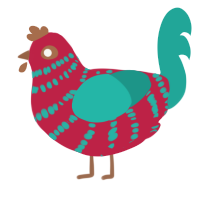 Shiny Scolipede, a crimson and turquoise chicken with a bar pattern