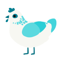 A white and aqua chicken with a neck-speckle pattern