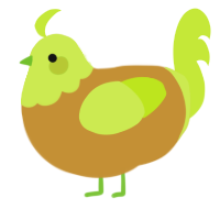 A gold and lime chicken with a head pattern