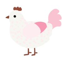 A white and rose chicken with a speckle pattern