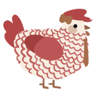 A cream and red chicken with a lace pattern