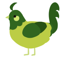 A lime and leaf chicken with a head pattern