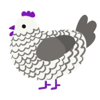A white and grey chicken with a lace pattern