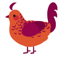 A vermilion and maroon chicken with a half-lace pattern
