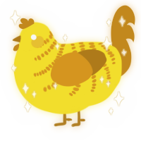 A yellow and ochre chicken with a half-bar pattern