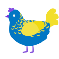 A sapphire and yellow chicken with a half-lace pattern