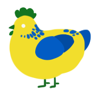 A yellow and ultramarine chicken with a neck-speckle pattern