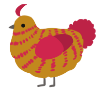 A ochre and crimson chicken with a bar pattern