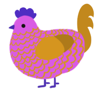 A orchid and ochre chicken with a lace pattern