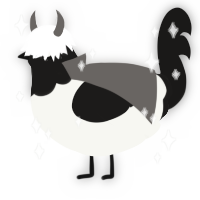 A white and sable chicken with a head pattern