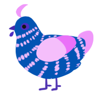 Prep, a ultramarine and lavender chicken with a bar pattern