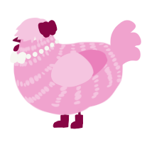 A pink chicken with a bar pattern