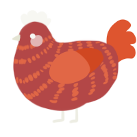A red and vermilion chicken with a bar pattern