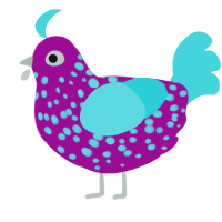 A plum and aqua chicken with a speckle pattern