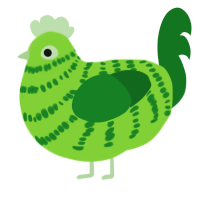 A grass and leaf chicken with a bar pattern