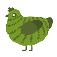 A chartreuse and olive chicken with a bar pattern