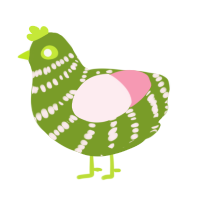 A chartreuse and rose chicken with a bar pattern