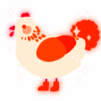 A cream and vermilion chicken with a neck-speckle pattern