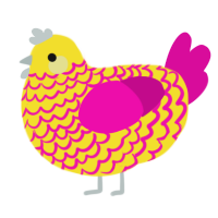 A yellow and fuchsia chicken with a lace pattern
