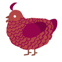 A red and maroon chicken with a lace pattern
