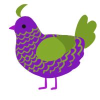 A violet and chartreuse chicken with a lace pattern
