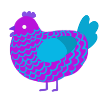 A amethyst and cerulean chicken with a lace pattern