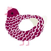 A maroon and white chicken with a lace pattern