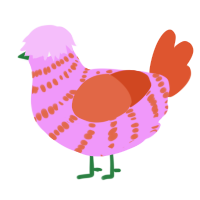 Snapple, a lavender and vermilion chicken with a bar pattern