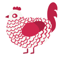 A white and crimson chicken with a lace pattern