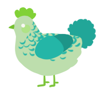 A gluppy and turquoise chicken with a half-lace pattern