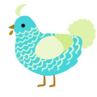 A aqua and apple chicken with a lace pattern