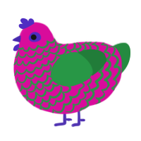 confetti, a fuchsia and viridian chicken with a lace pattern