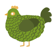 A chartreuse and olive chicken with a lace pattern