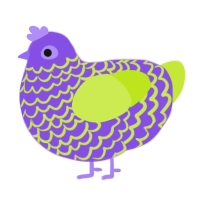 BUG, a blurple and lime chicken with a lace pattern