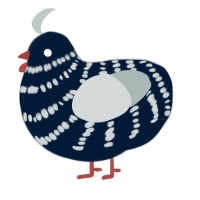 A tumblr and silver chicken with a bar pattern