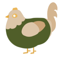 A olive and beige chicken with a head pattern