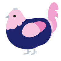 A navy and pink chicken with a head pattern