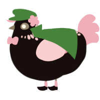 A black and pink chicken with a neck-speckle pattern