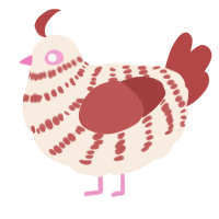 A cream and red chicken with a bar pattern