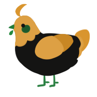 A black and orange chicken with a head pattern