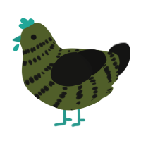 A olive and black chicken with a bar pattern